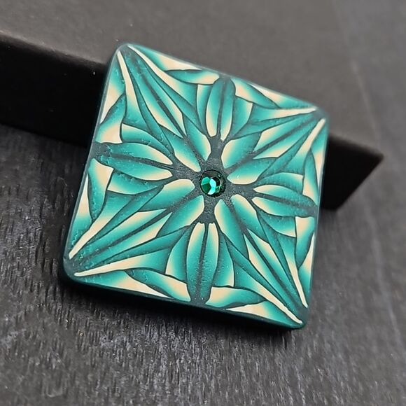 Funky Handcrafted Blue Green Cut Clay Mandela Pin Brooch with Rhinestone… - Picture 3 of 6